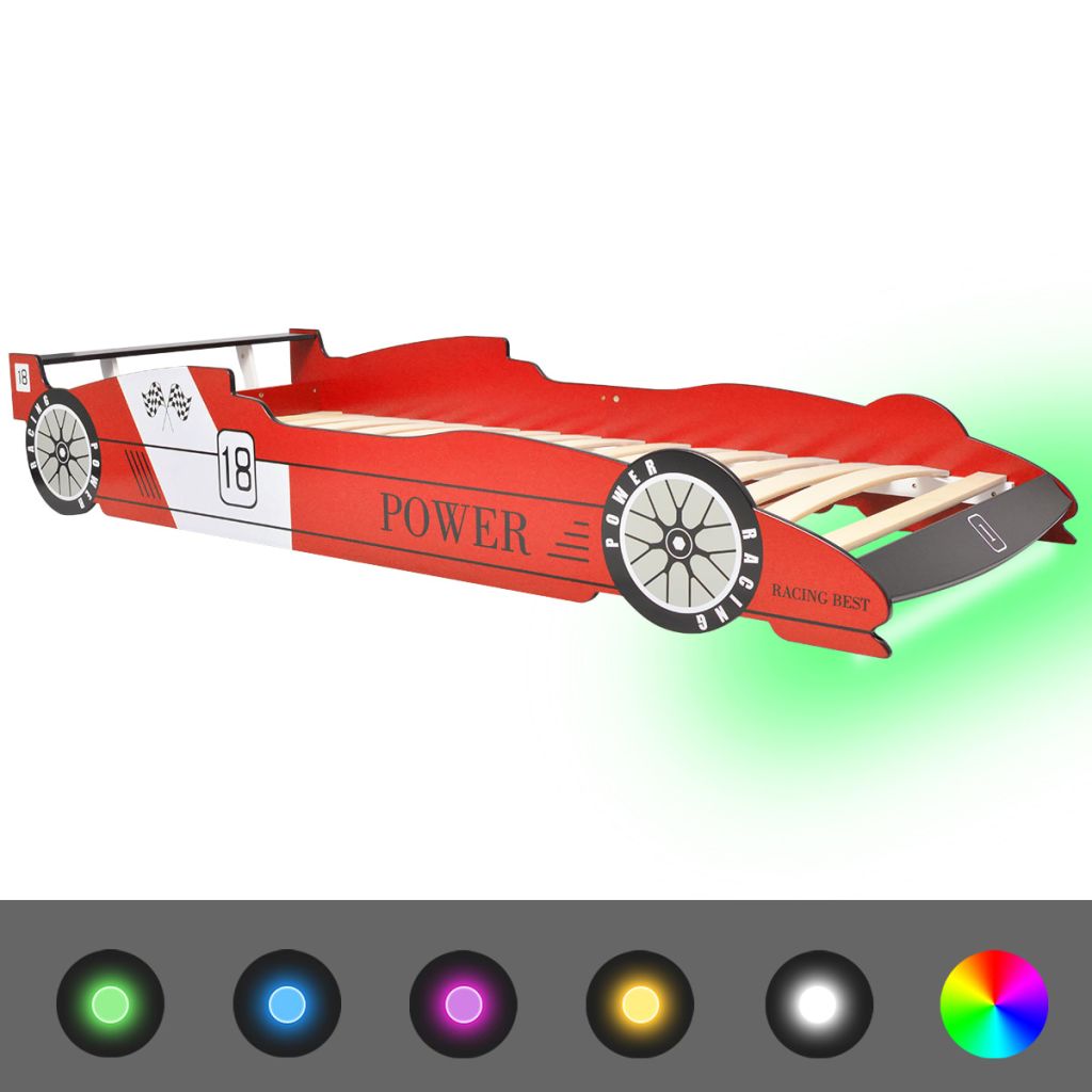Kinderbed raceauto met LED-verlichting rood 90x200 cm
