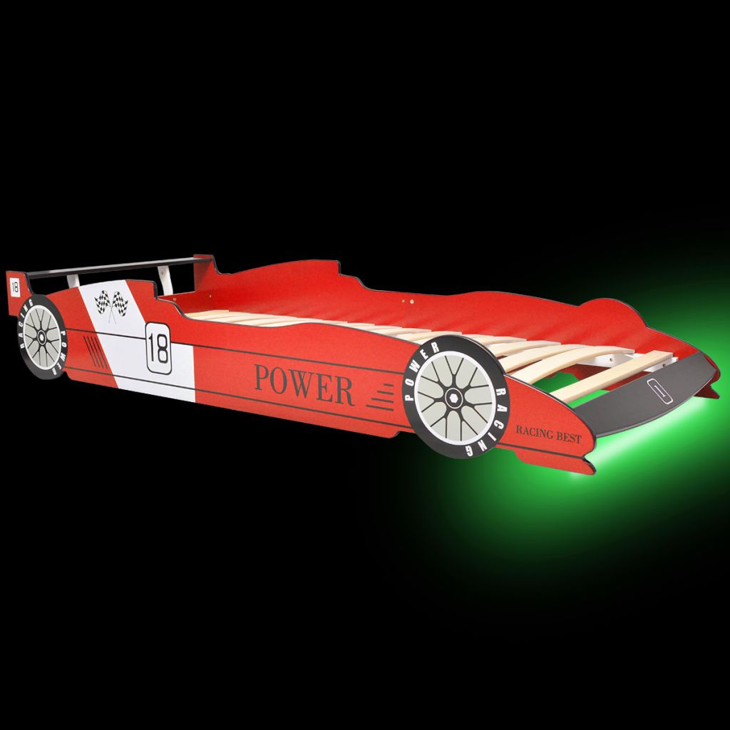 Kinderbed raceauto met LED-verlichting rood 90x200 cm