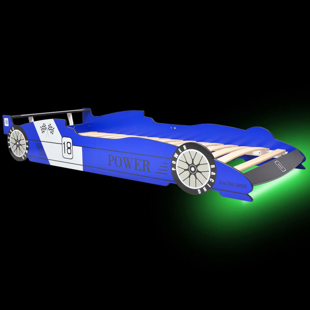 Kinderbed raceauto met LED-verlichting blauw 90x200 cm
