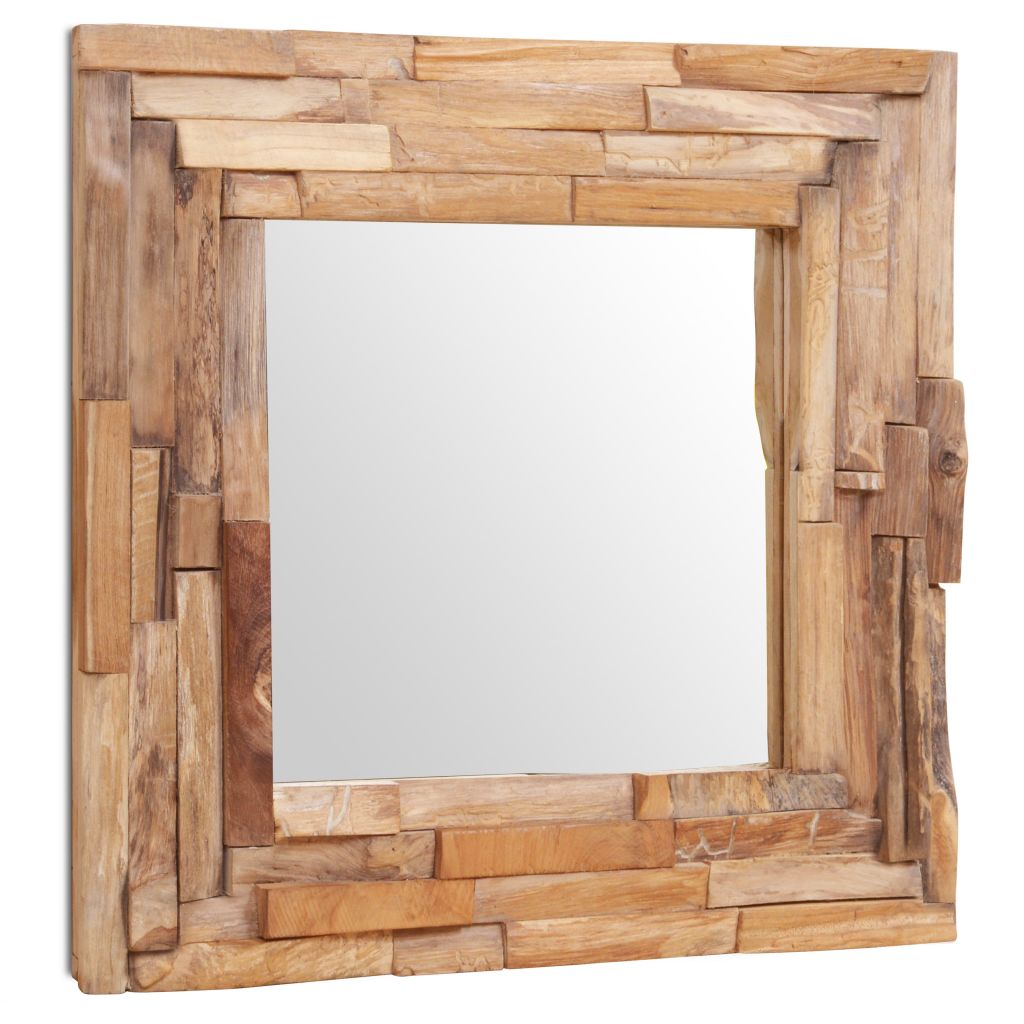 Decoratieve spiegel vierkant 60x60 cm teakhout