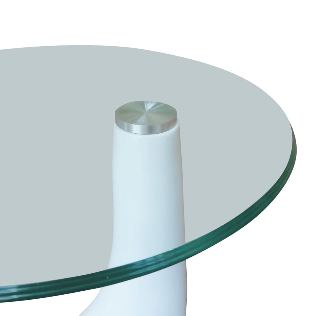 Salontafel met rond glazen tafelblad hoogglans wit 2 st
