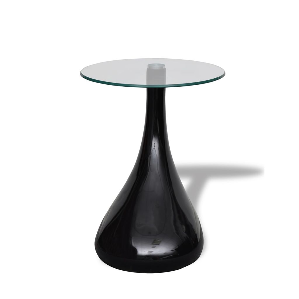 Salontafel met rond glazen tafelblad hoogglans zwart 2 st
