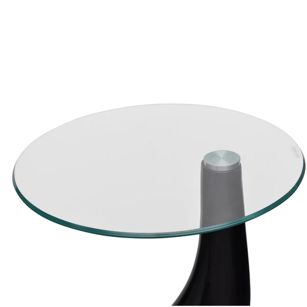 Salontafel met rond glazen tafelblad hoogglans zwart 2 st