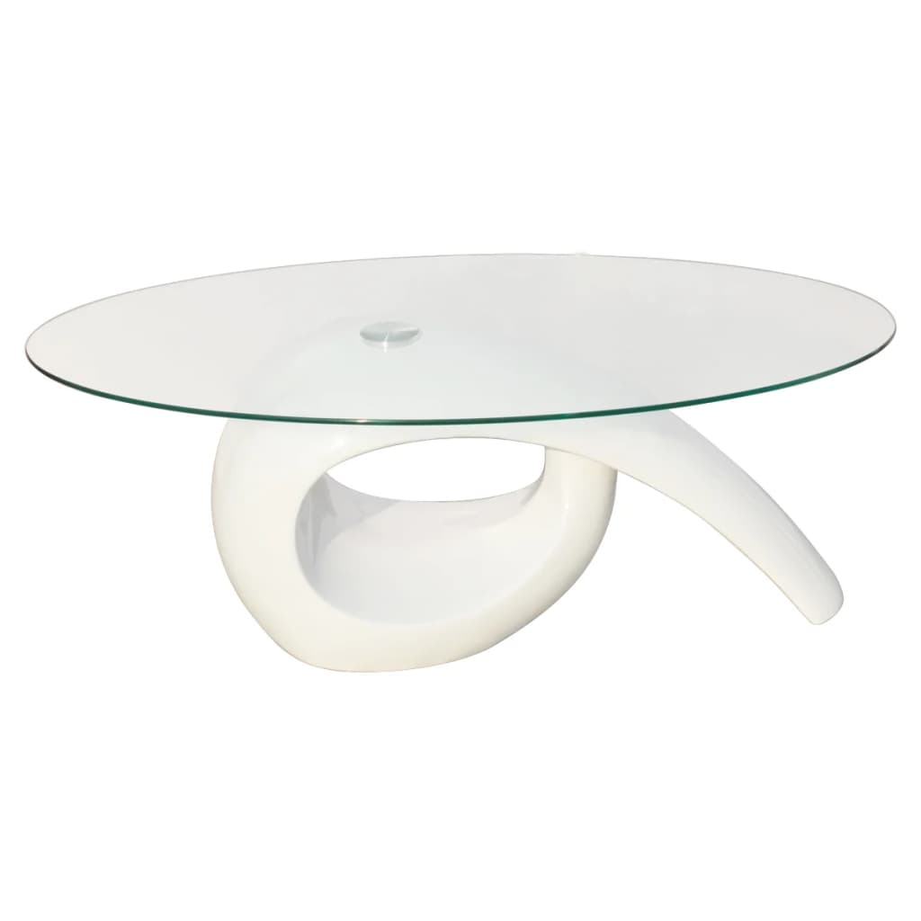Salontafel met ovaal glazen tafelblad hoogglans wit