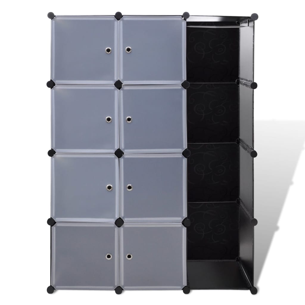 Kast met 9 vakken modulair 37x115x150 cm zwart en wit