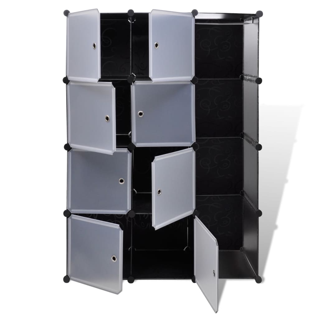 Kast met 9 vakken modulair 37x115x150 cm zwart en wit