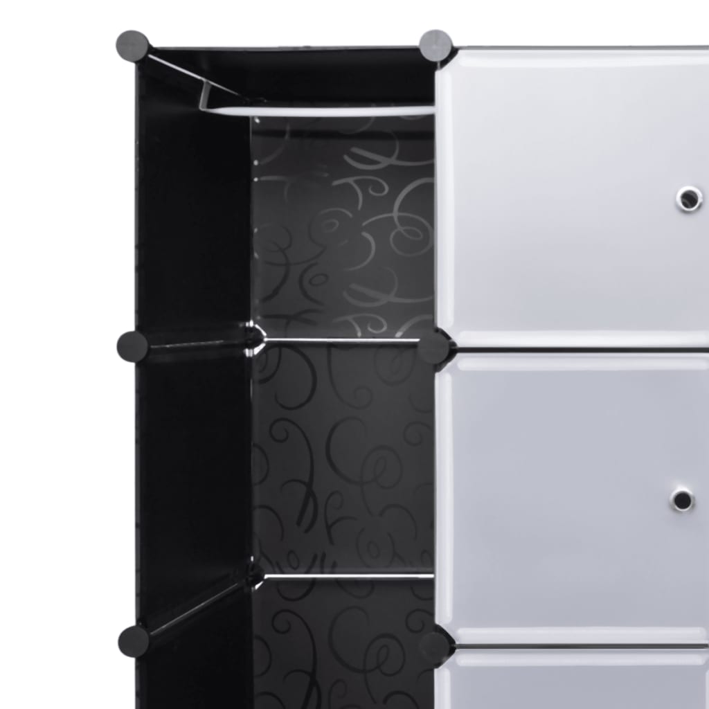 Kast modulair met 18 vakken 37x146x180,5 cm zwart en wit