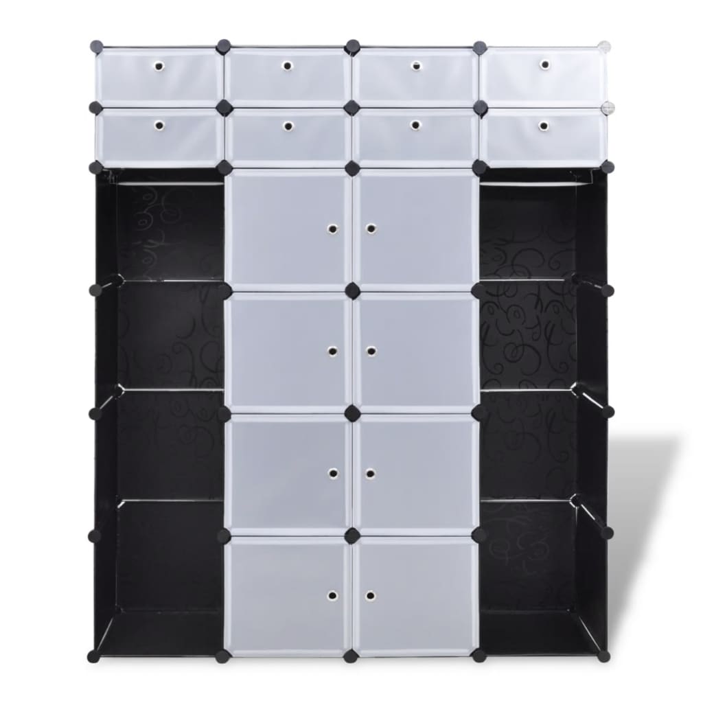 Kast modulair met 18 vakken 37x146x180,5 cm zwart en wit