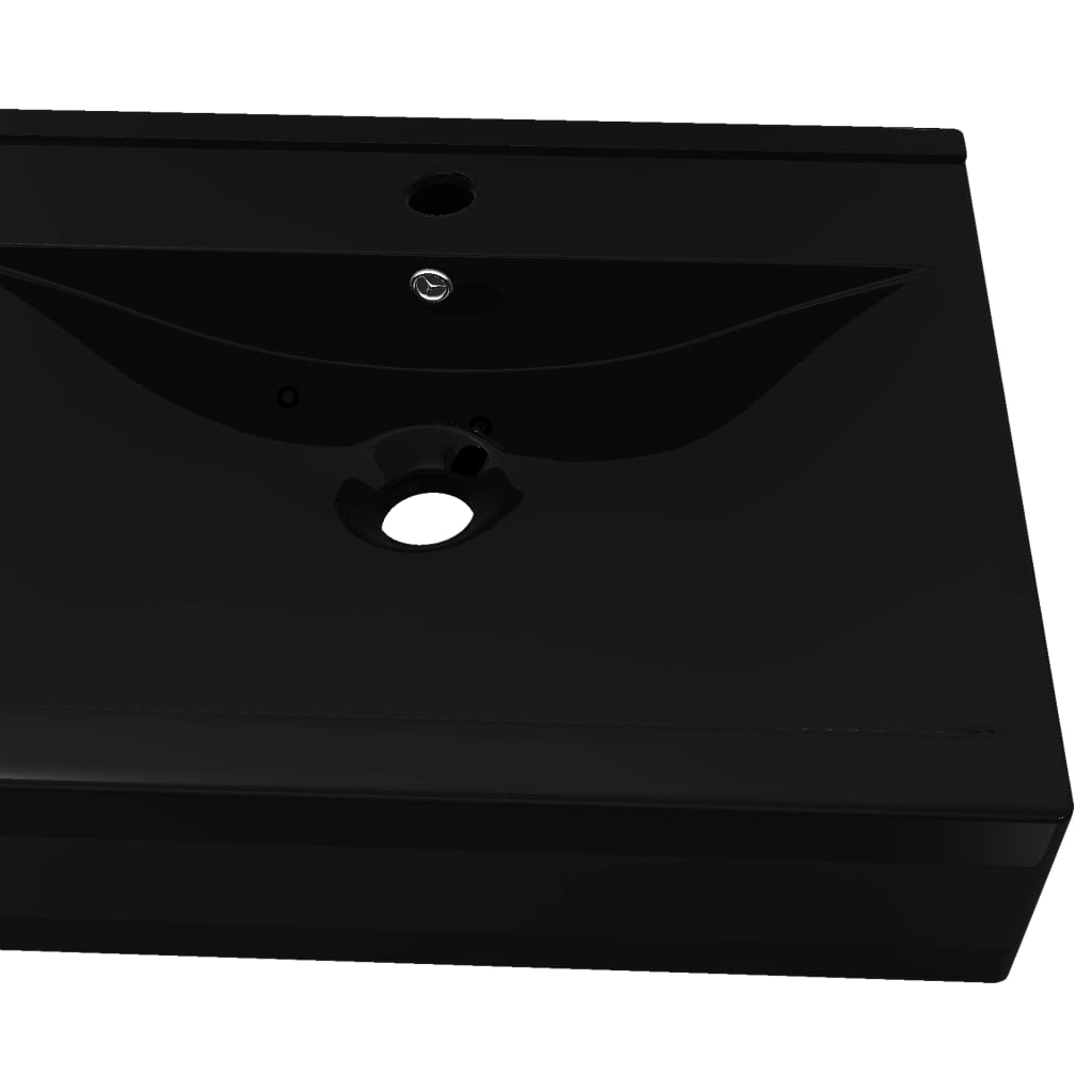 Wastafel met kraangat rechthoekig 60x46 cm keramiek zwart