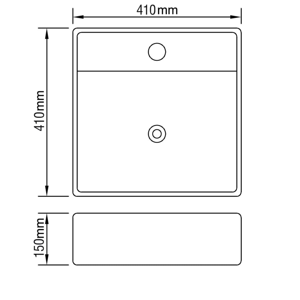 Luxe wastafel met overloop en kraangat vierkant keramiek 41x41 cm