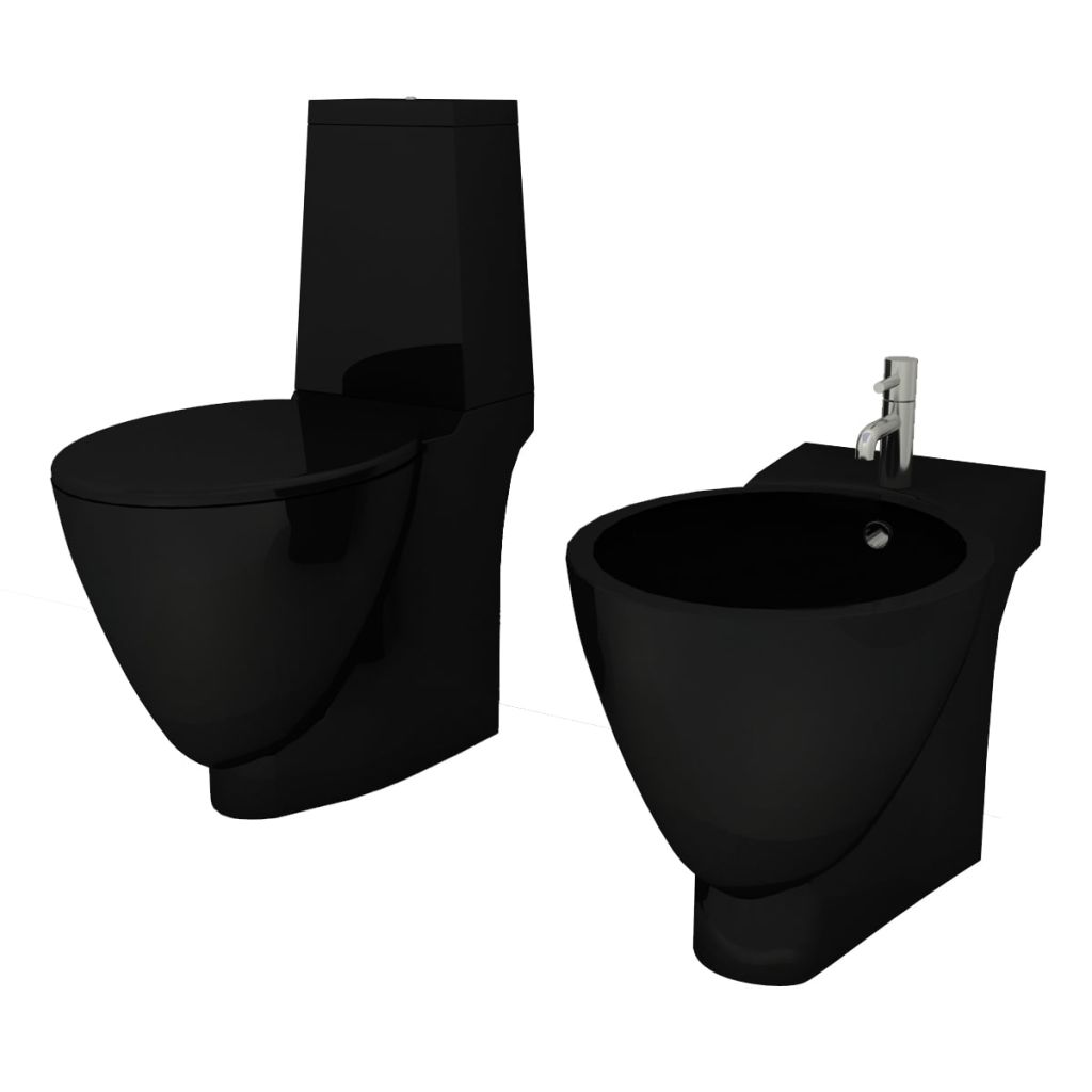 Toilet- en bidetset keramiek zwart