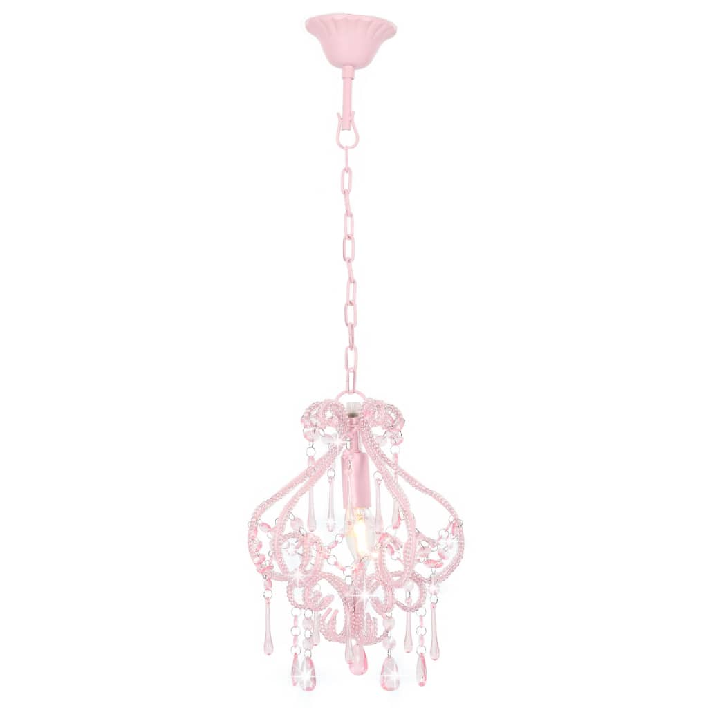 Plafondlamp met kralen rond E14 roze