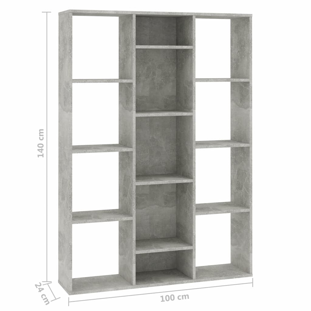 Kamerscherm/boekenkast 100x24x140 cm bewerkt hout betongrijs