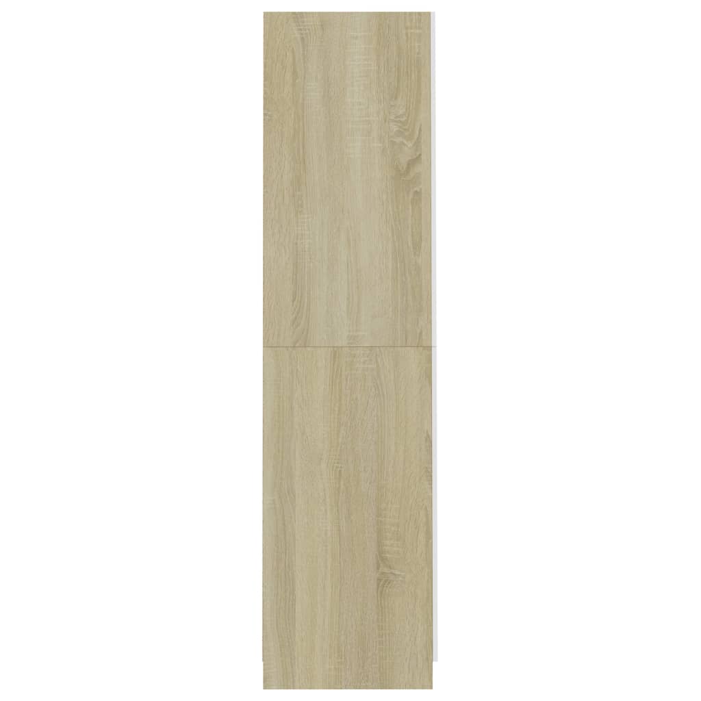 Kledingkast 90x52x200 cm bewerkt hout wit en sonoma eiken