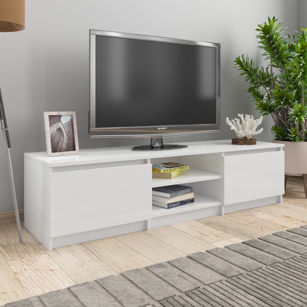 Tv-meubel 140x40x35,5 cm bewerkt hout hoogglans wit