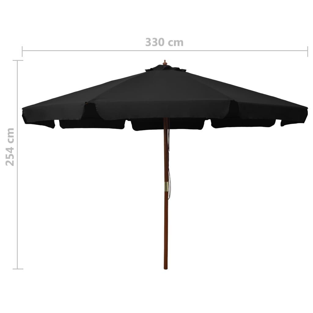 Parasol met houten paal 330 cm zwart