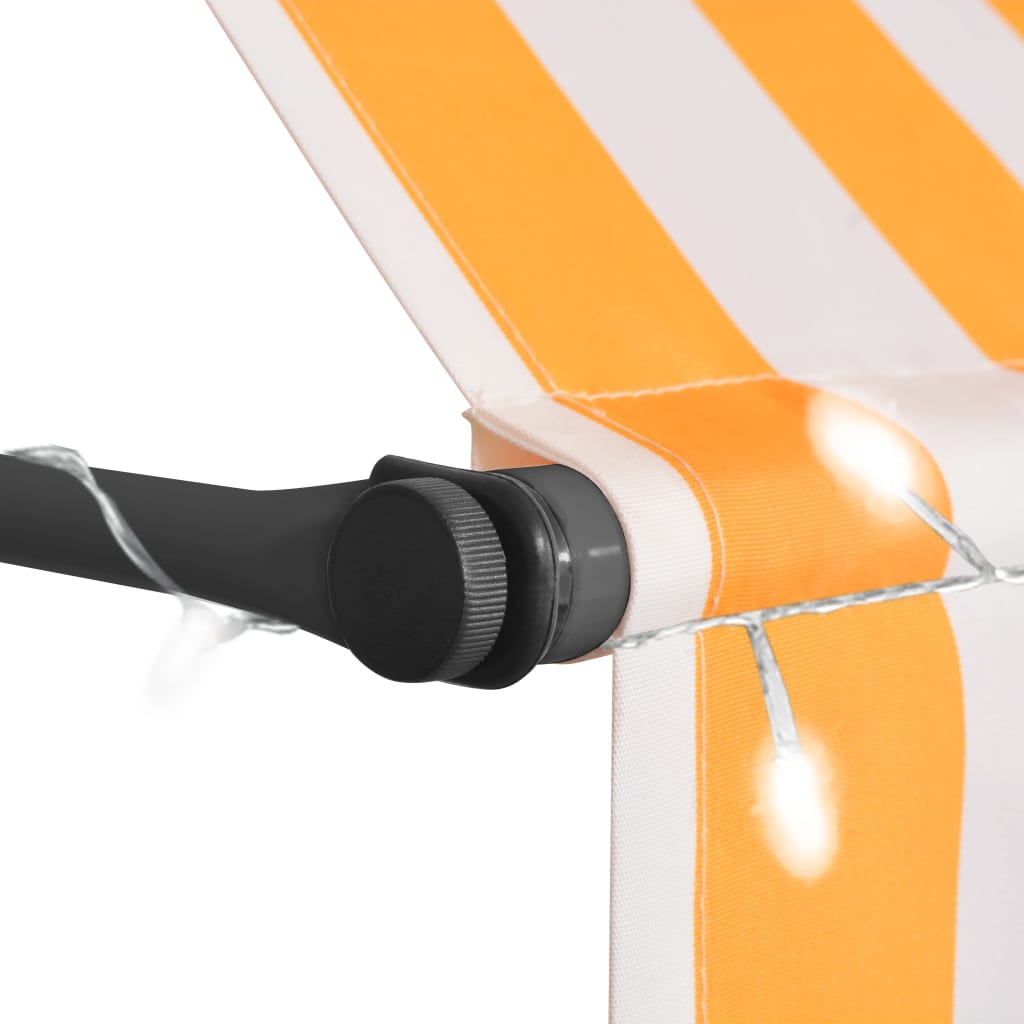Luifel handmatig uitschuifbaar met LED 150 cm wit en oranje
