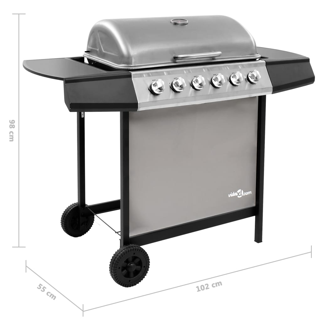 Gasbarbecue met 6 branders zwart en zilverkleurig