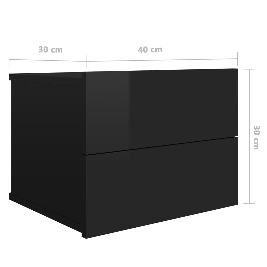 Nachtkastjes 2 st 40x30x30 cm spaanplaat hoogglans zwart