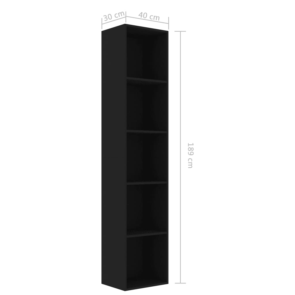 Boekenkast 40x30x189 cm spaanplaat zwart
