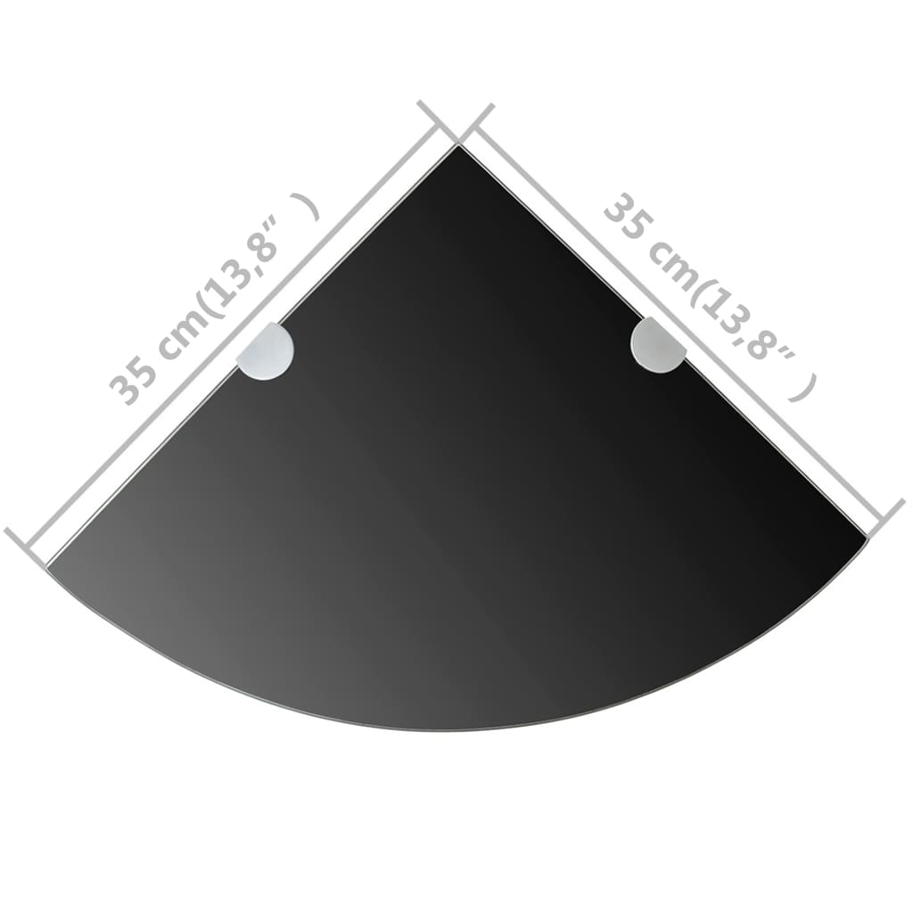 Hoekschappen 2 st met chromen dragers 35x35 cm glas zwart