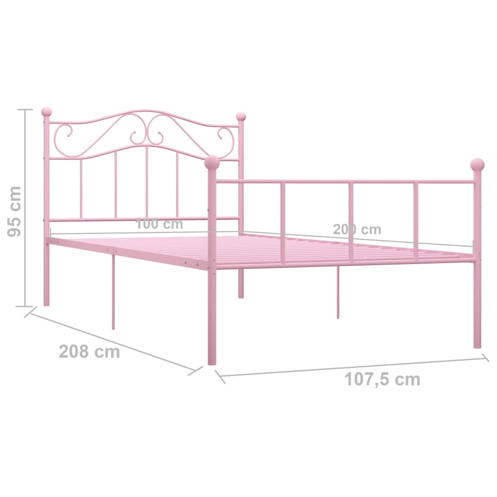 Bedframe metaal roze 100x200 cm