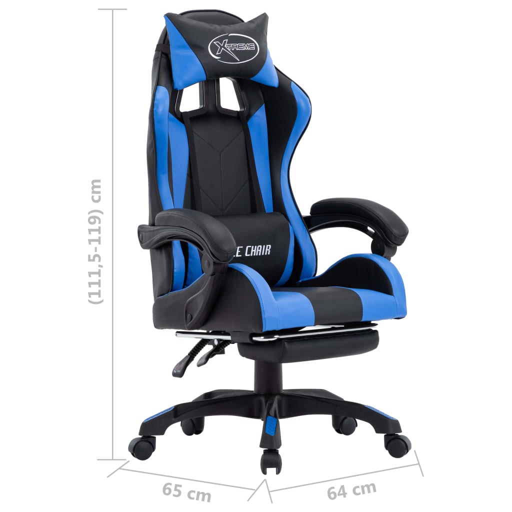 Racestoel met voetensteun kunstleer blauw en zwart