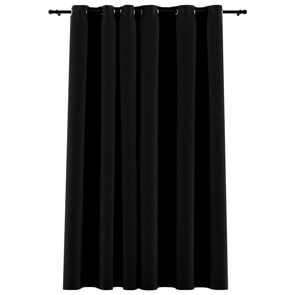 Gordijn linnen-look verduisterend met ogen 290x245 cm zwart