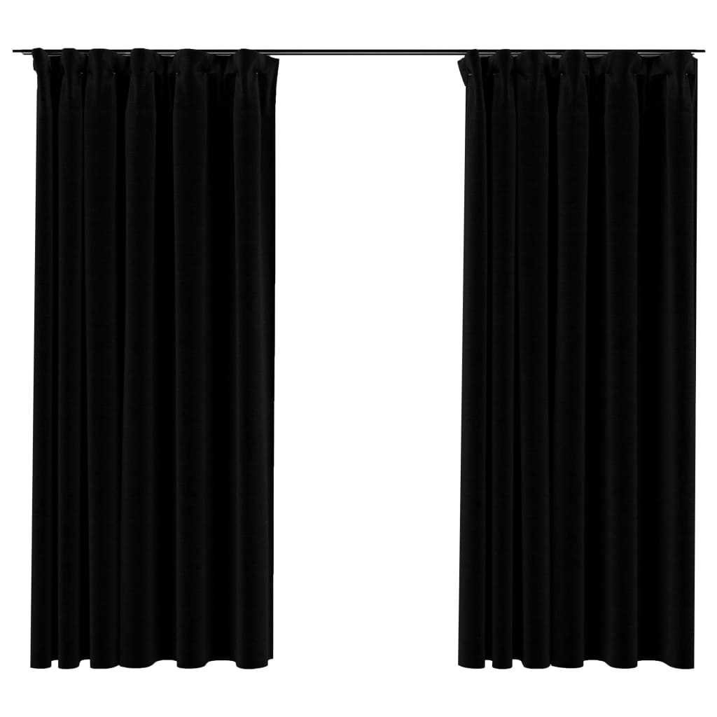 Gordijnen linnen-look verduisterend haken 2 st 140x175 cm zwart