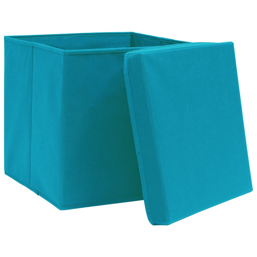 Opbergboxen met deksel 10 st 28x28x28 cm babyblauw
