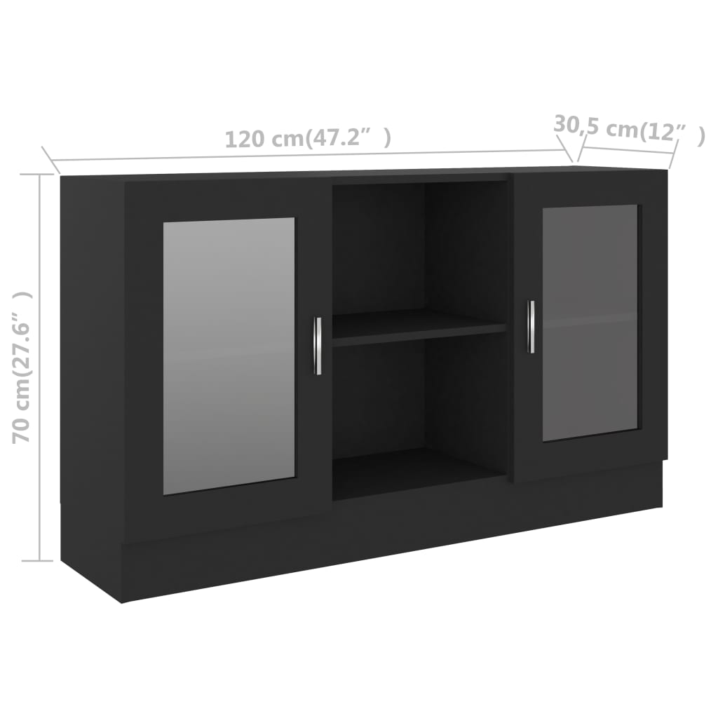 Vitrinekast 120x30,5x70 cm bewerkt hout zwart