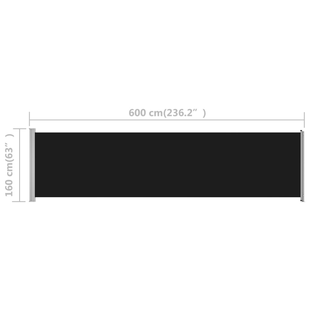 Tuinscherm uittrekbaar 600x160 cm zwart