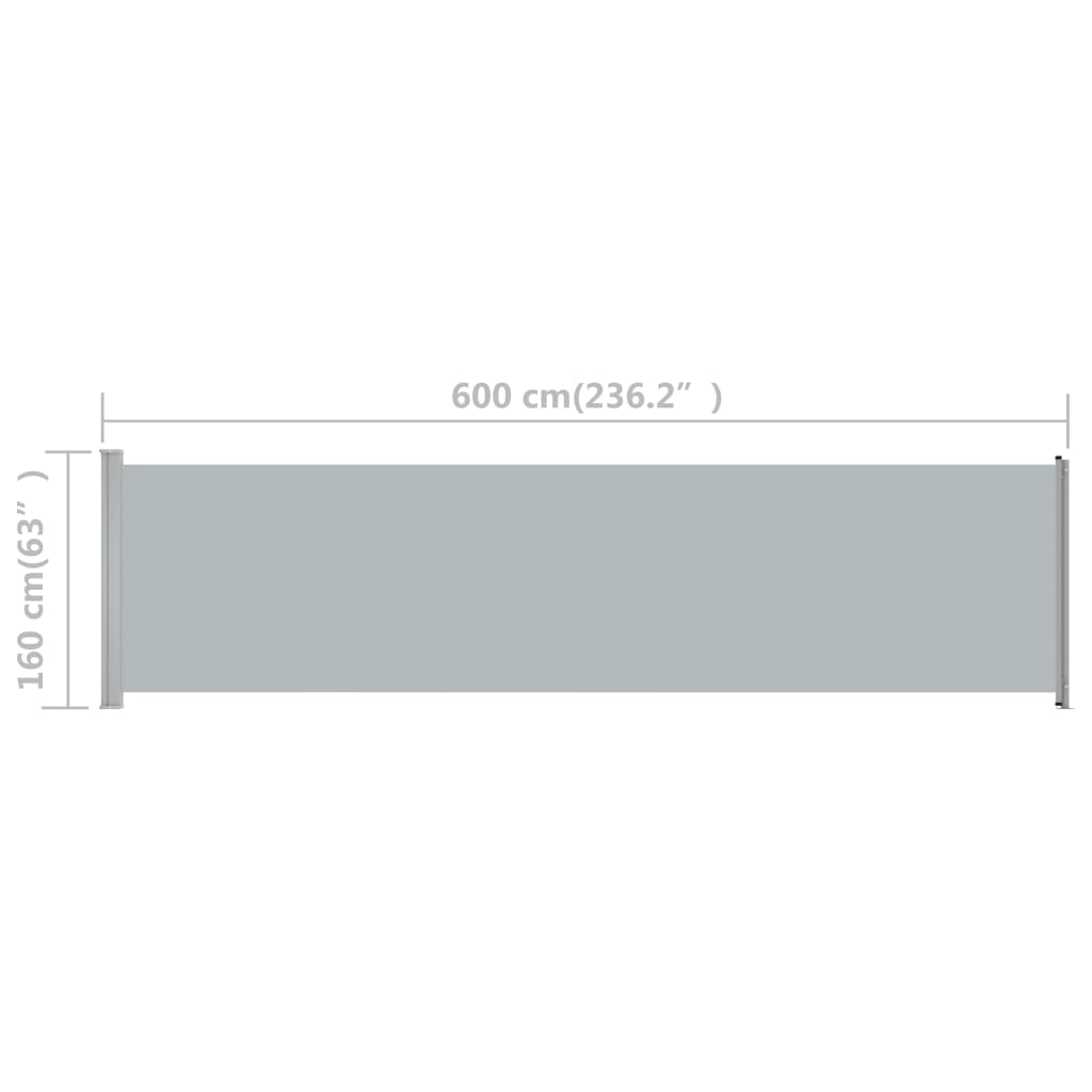 Tuinscherm uittrekbaar 600x160 cm grijs