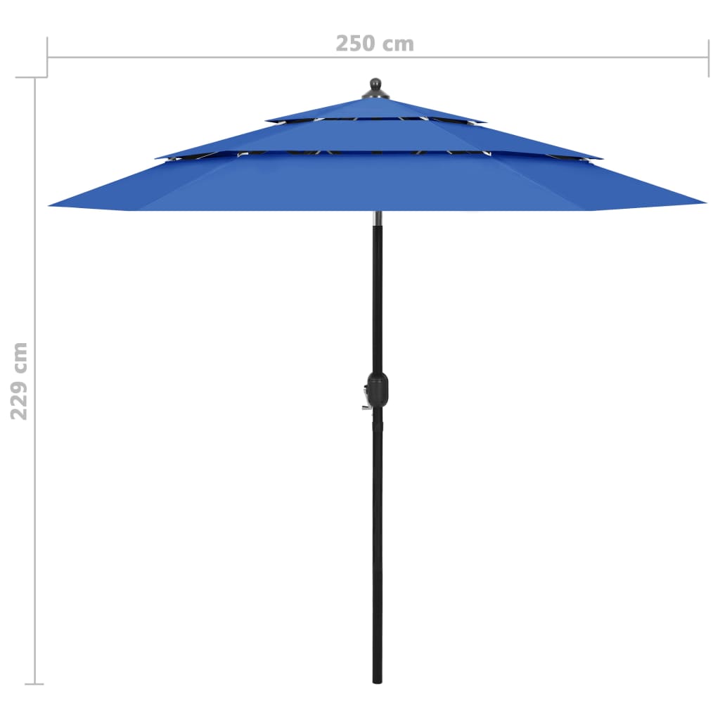 Parasol 3-laags met aluminium paal 2,5 m azuurblauw