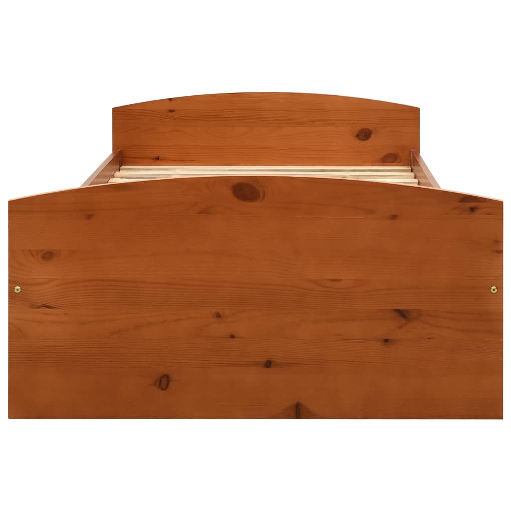 Bedframe met 2 lades massief grenenhout honingbruin 90x200 cm