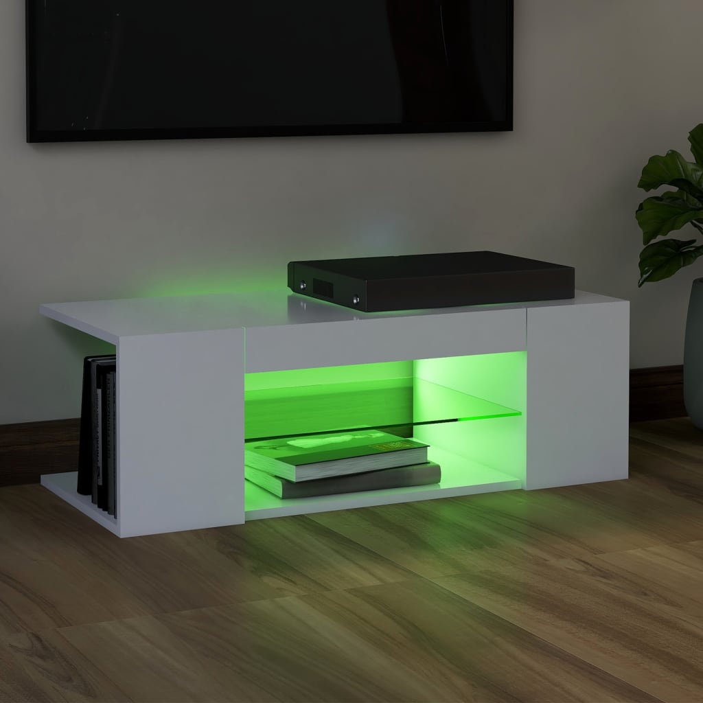 Tv-meubel met LED-verlichting 90x39x30 cm wit