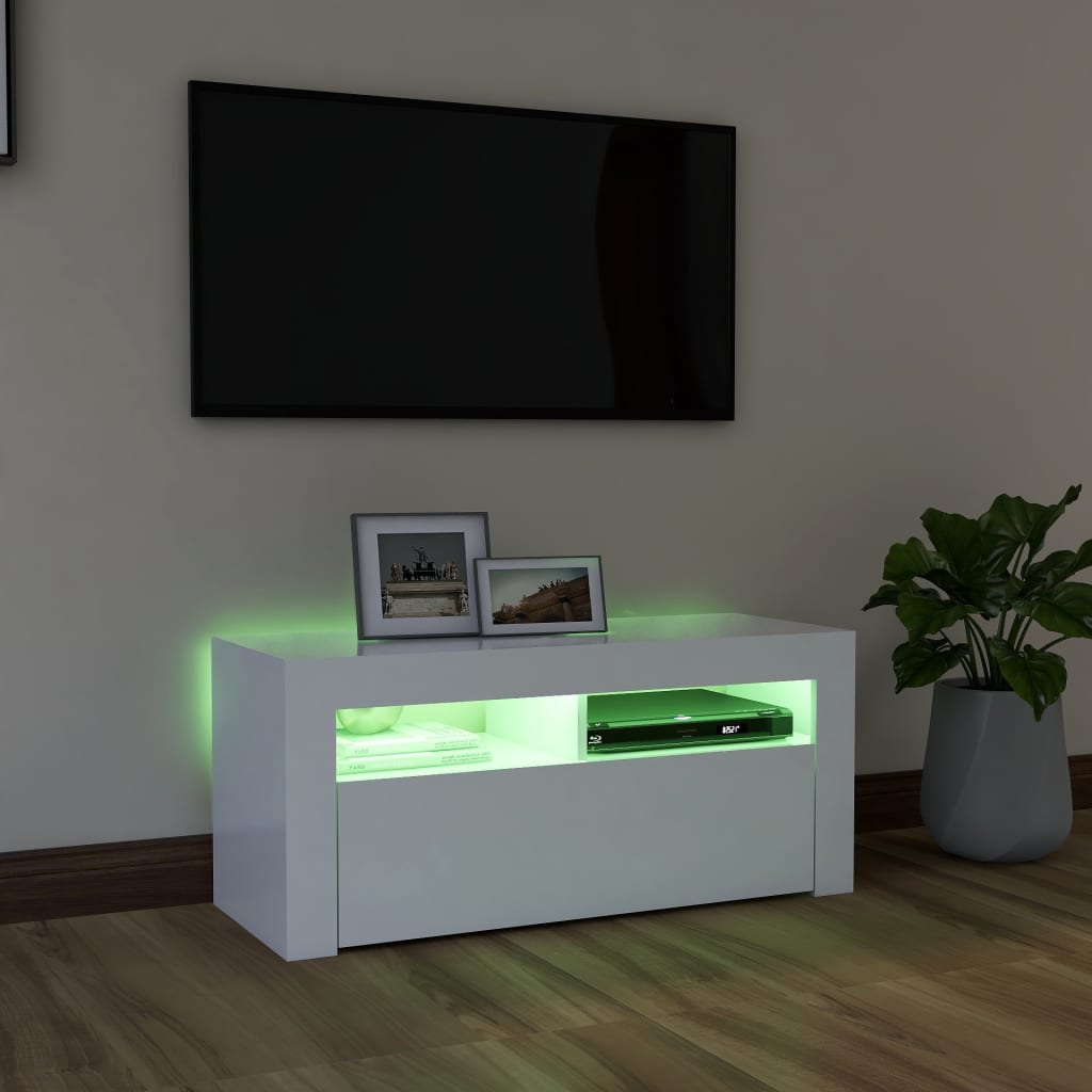 Tv-meubel met LED-verlichting 90x35x40 cm wit