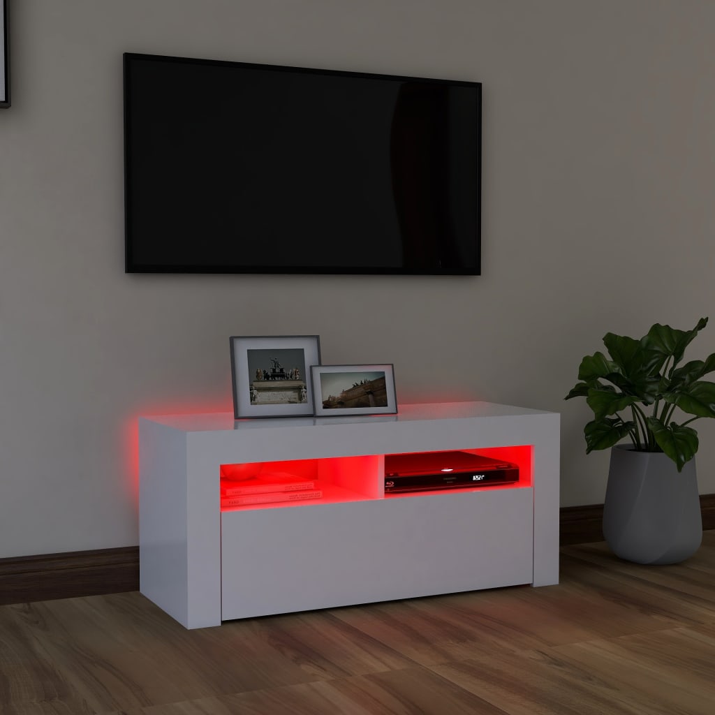 Tv-meubel met LED-verlichting 90x35x40 cm wit
