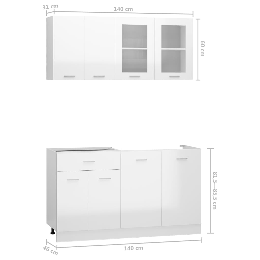 4-delige Keukenkastenset spaanplaat hoogglans wit