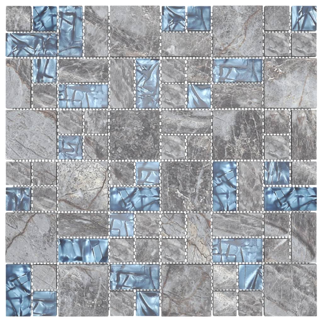 Mozaïektegels 11 st 30x30 cm glas grijs en blauw
