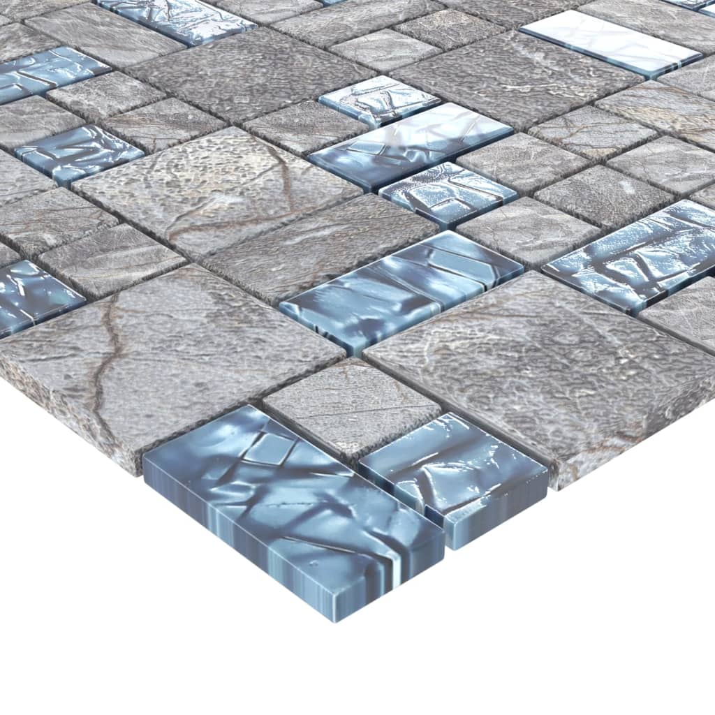 Mozaïektegels 11 st 30x30 cm glas grijs en blauw