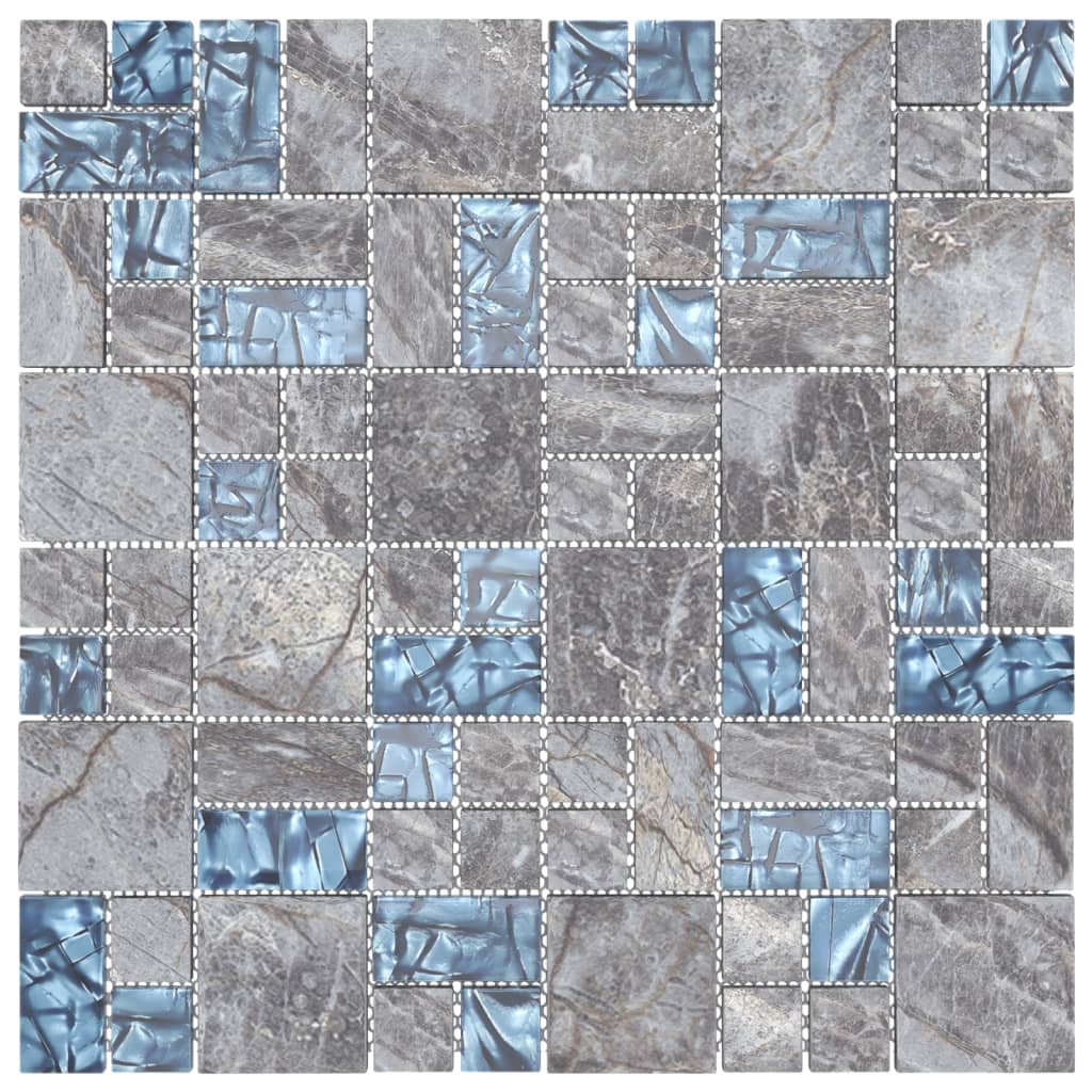 Mozaïektegels 22 st 30x30 cm glas grijs en blauw