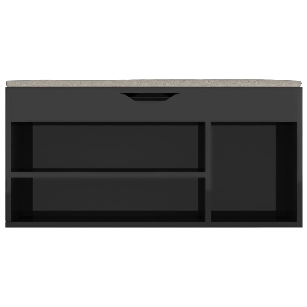 Schoenenbank met kussen 104x30x49 cm spaanplaat hoogglans zwart