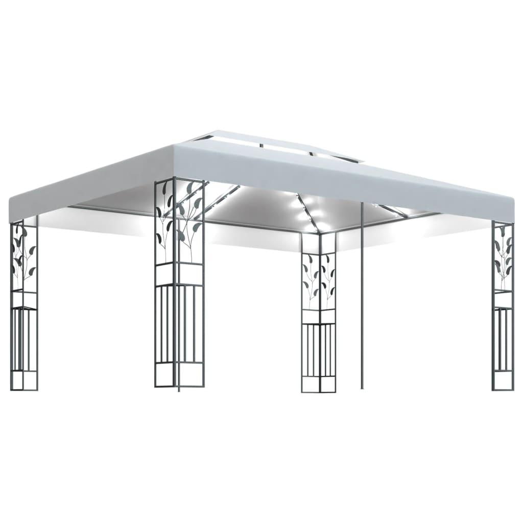 Prieel met dubbel dak en LED-lichtslinger 3x4 m wit