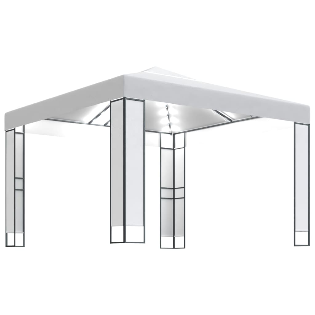 Prieel met dubbel dak en LED-lichtslinger 3x3 m wit