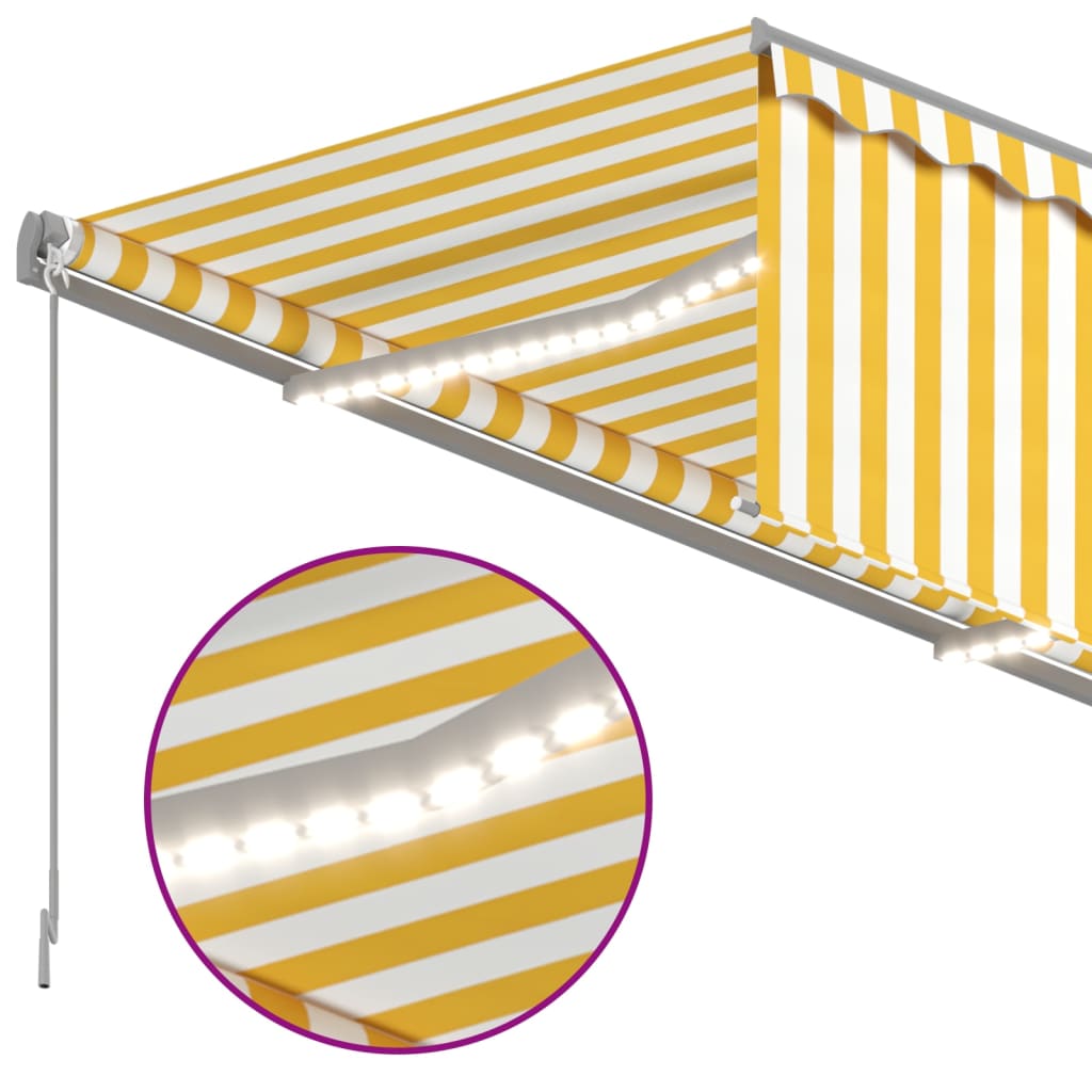 Luifel met rolgordijn, LED en windsensor 4,5x3 m geel en wit
