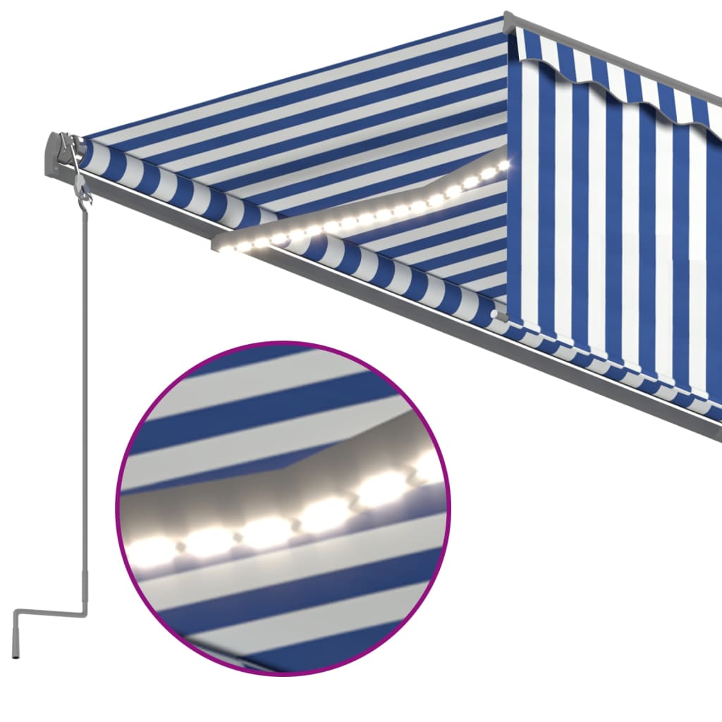 Luifel automatisch rolgordijn LED windsensor 5x3 m blauw en wit