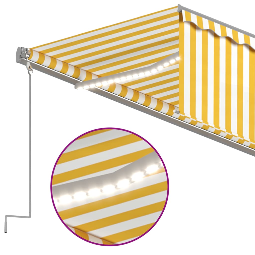 Luifel automatisch rolgordijn LED windsensor 5x3 m geel en wit