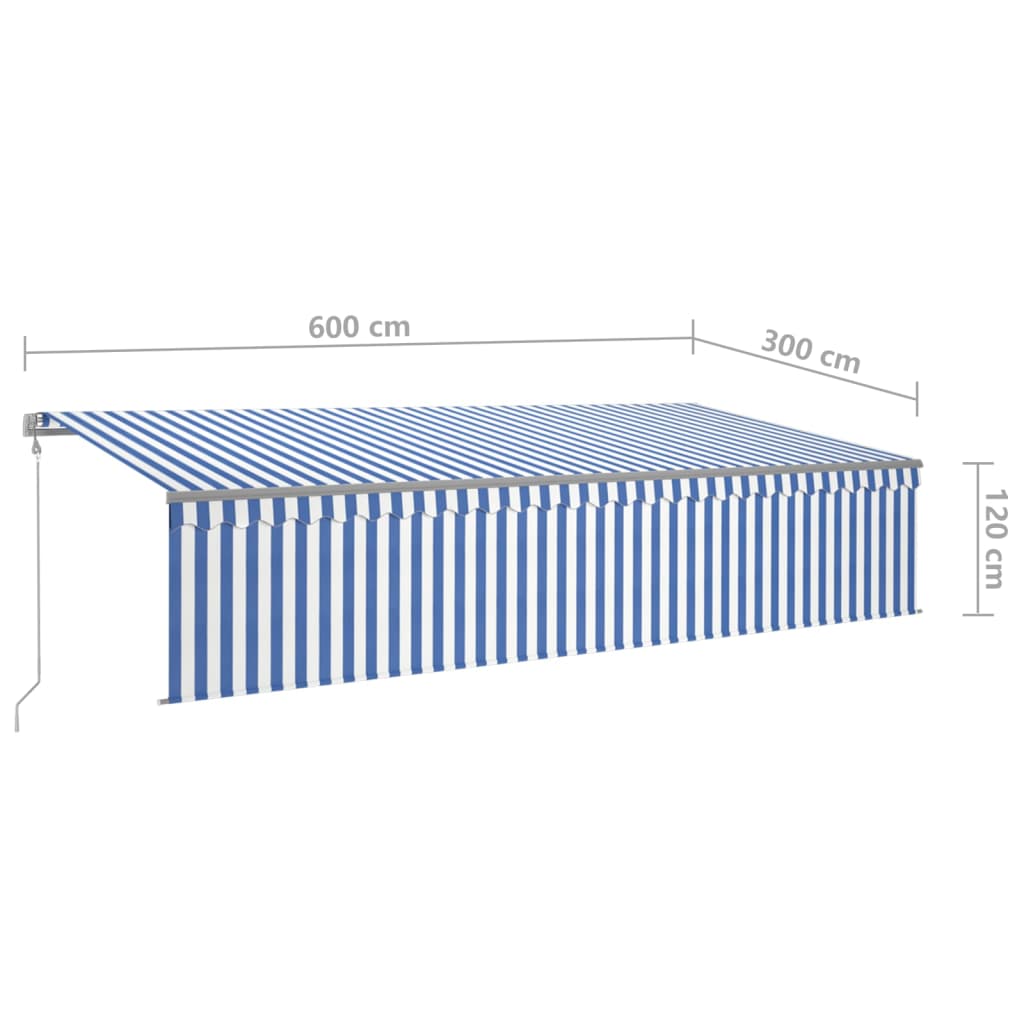 Luifel automatisch uittrekbaar met rolgordijn 6x3 m blauw wit